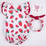 Strawberry Picnic Outfit 3-piece doll romper set