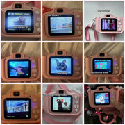 Nine photos taken by kids shown on the camera screen