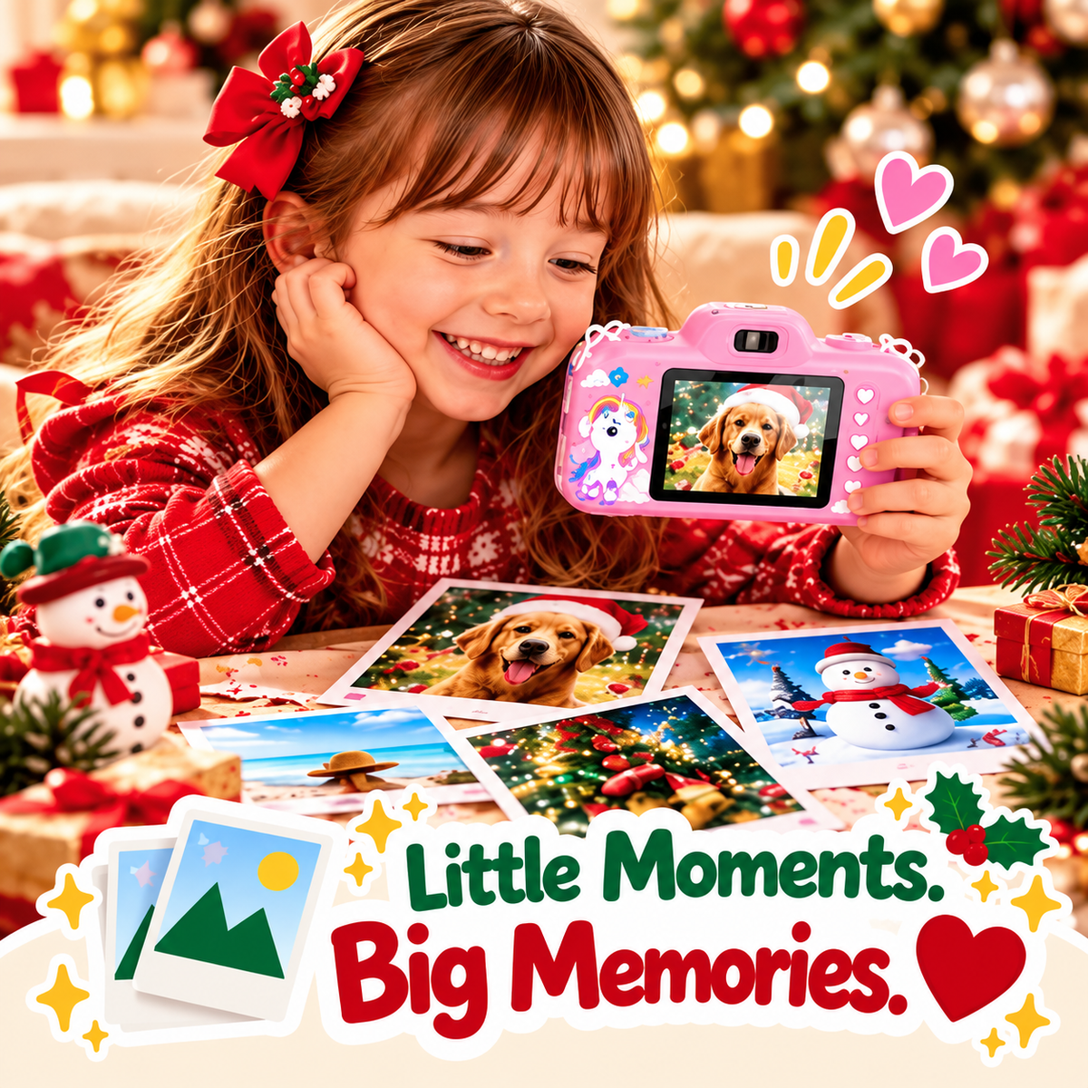 Girl showing photos taken with her kids camera